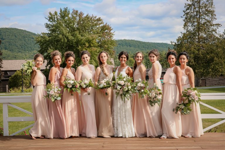 Wedding bridal party posing for group photo