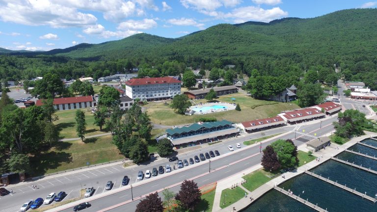 aerial view of hotel and grounds