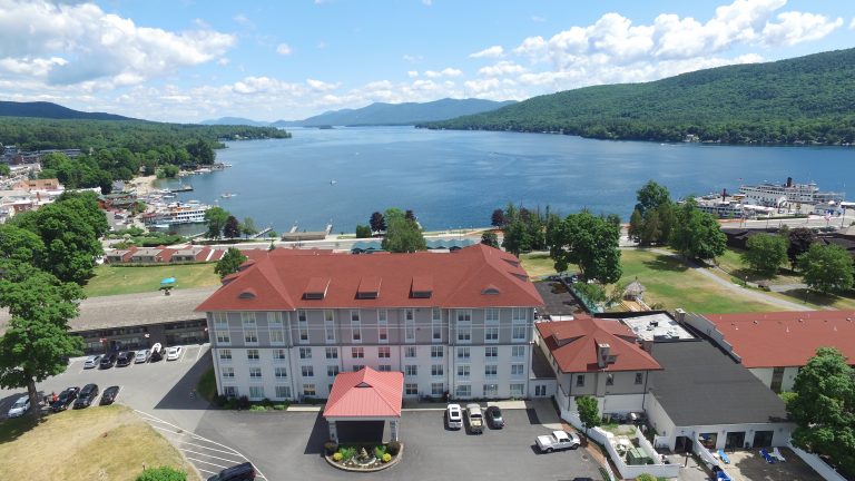 Hotel and Lake aerial view