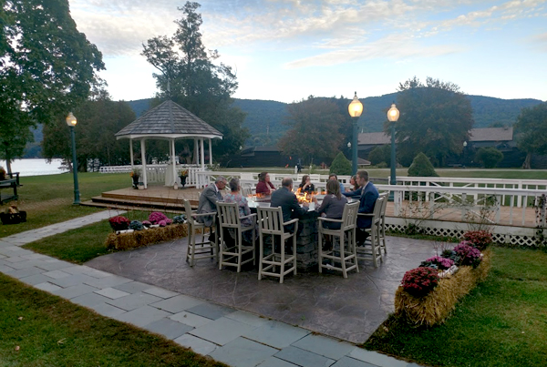 Outdoor fire pit outside of the Fort William Henry Hotel's Tankard Tavern Bar.