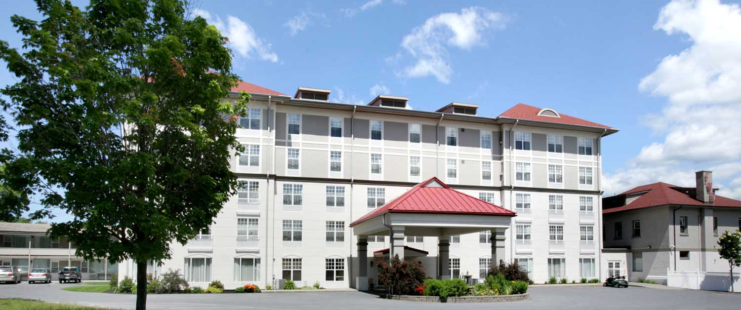 Entrance to the Grand Hotel at The Fort William Henry Resort in Lake George Village