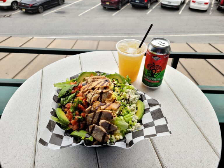 Salad on table with drinks