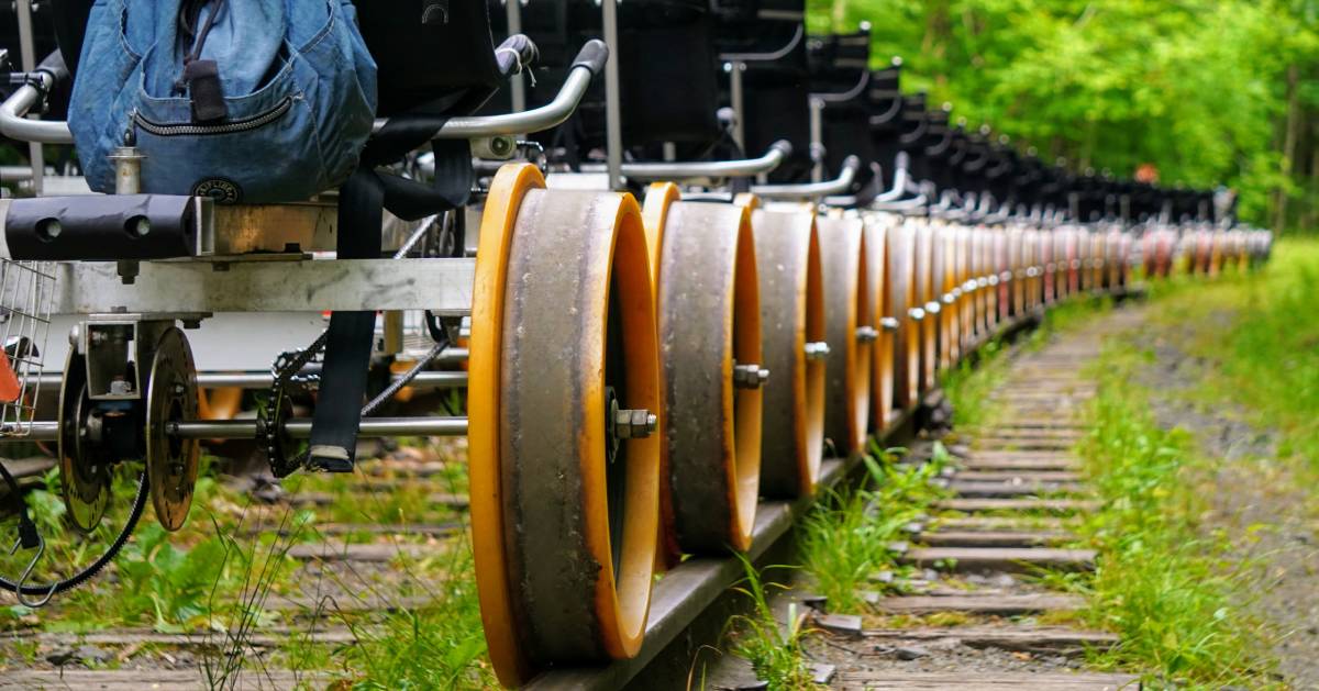 rail biking closeup