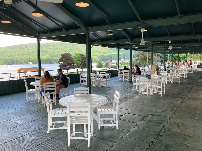 Patio tables overlooking Lake George