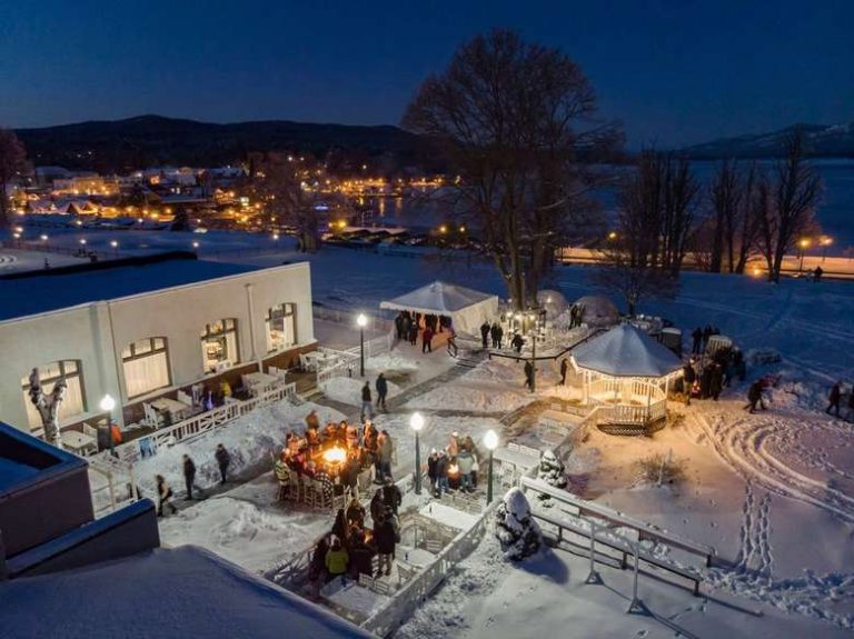 Winter courtyard at night