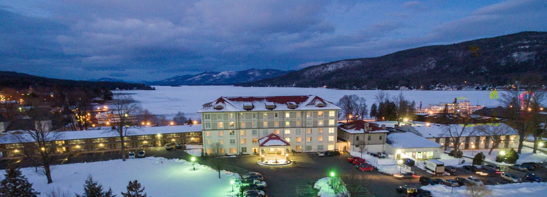 Dusk Photo of the Hotel towards Lake George