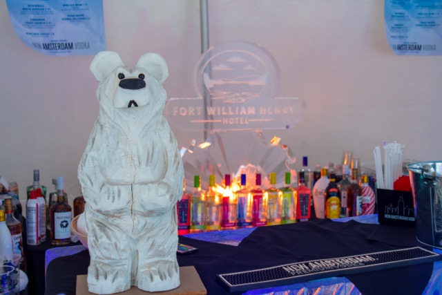 Polar Bear sculpture next to ice bar
