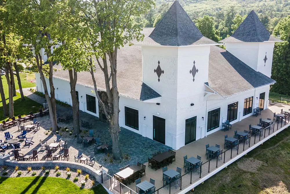 overhead of carriage house and patio